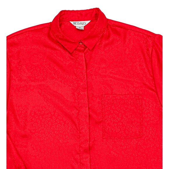 Vintage 80s Red Paisley Mens Button-Down Dress Shirt Long Sleeve Satin - Picture 4 of 4